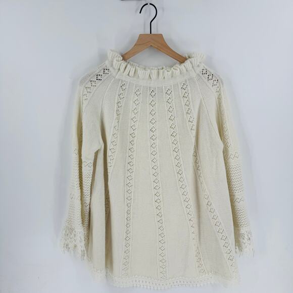 POL Ruffle Trim Rabbit Hair Wool Blend Sweater Beige Boho Cozy Size M Medium - Picture 2 of 10